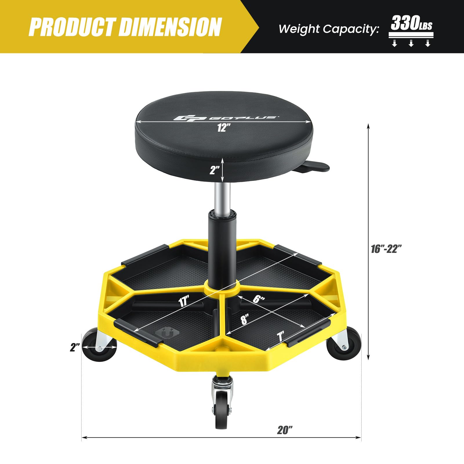 Amazon.com: Goplus Mechanic Stool with Wheels, Magnetic Tool Tray